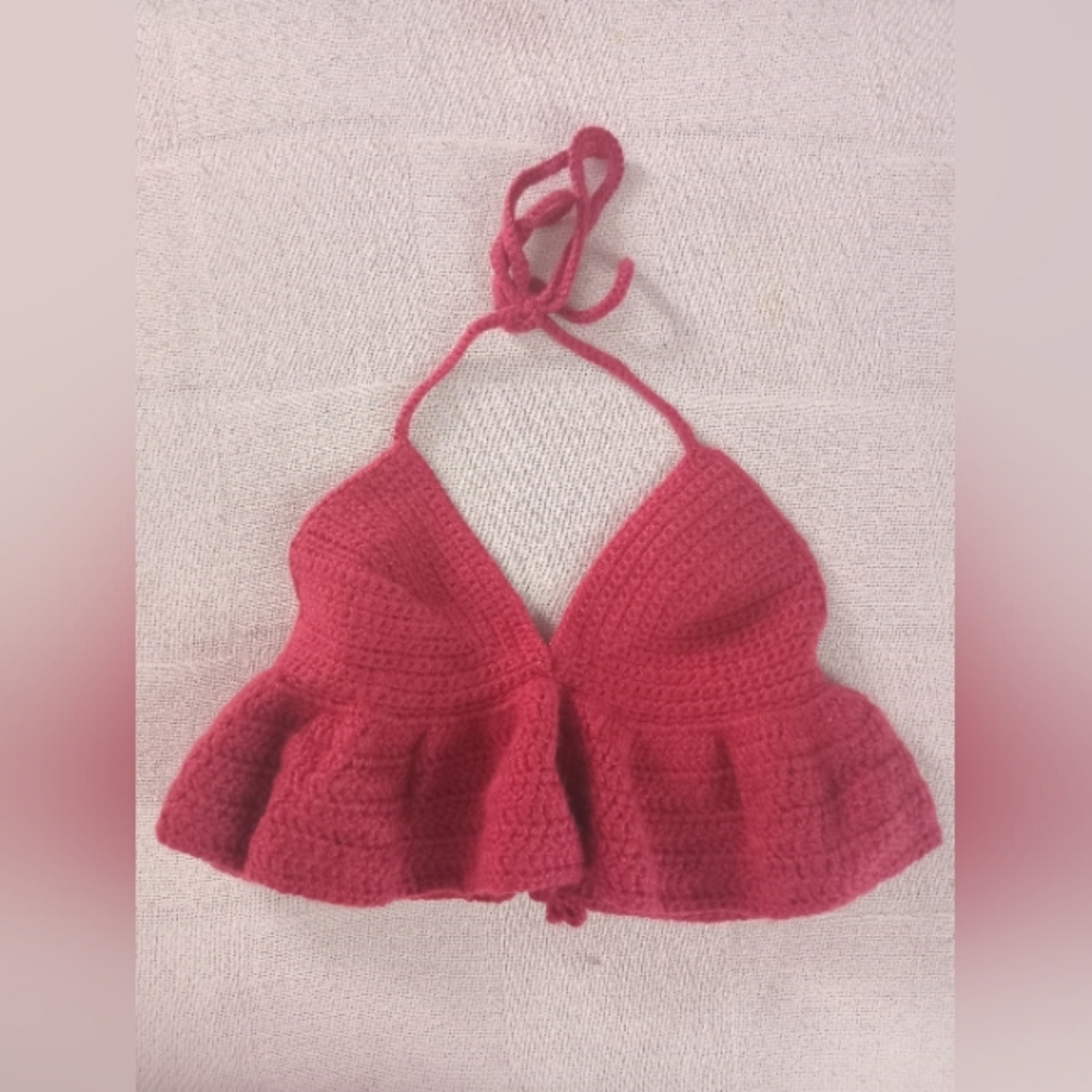 Red Crochet Halter Top